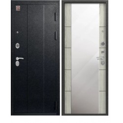 Дверь металлическая С-104 Зеркало Чернй муар - полярный дуб №860 Лев.